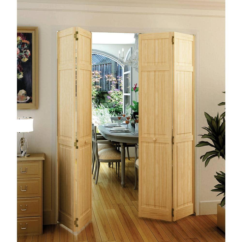 Traditional 6 Panel Clear Solid Core Unfinished Wood Bi-fold Door