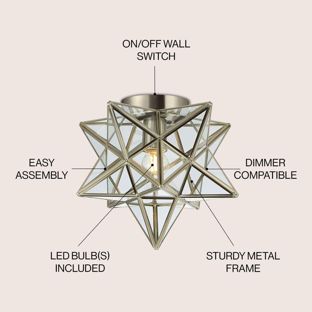 Stella 12" Moravian Star Metal/Glass LED Flush Mount, Nickel