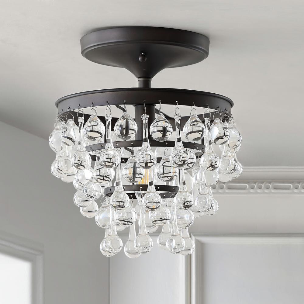 JONATHAN Y Toronto 10" Metal/Crystal LED Flush Mount, Oil Rubbed Bronze