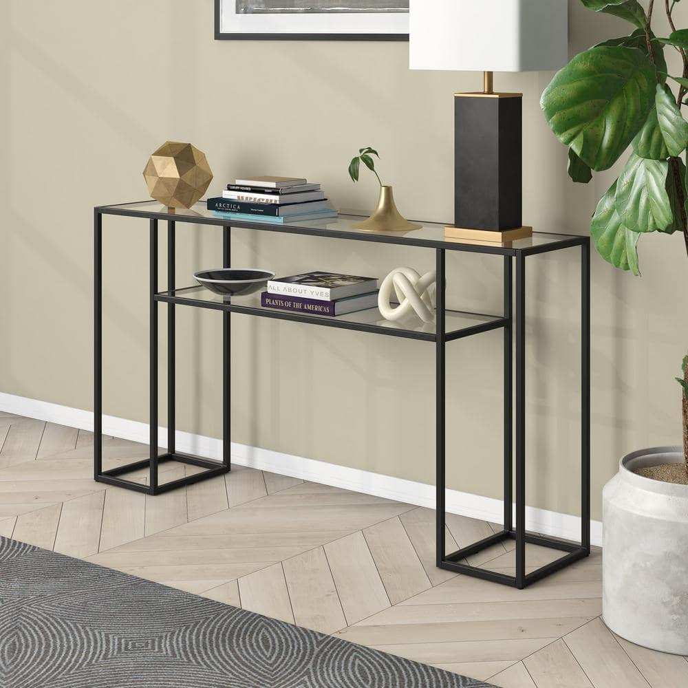 Evelyn&Zoe Marilyn 55" Wide Rectangular Console Table, Blackened Bronze