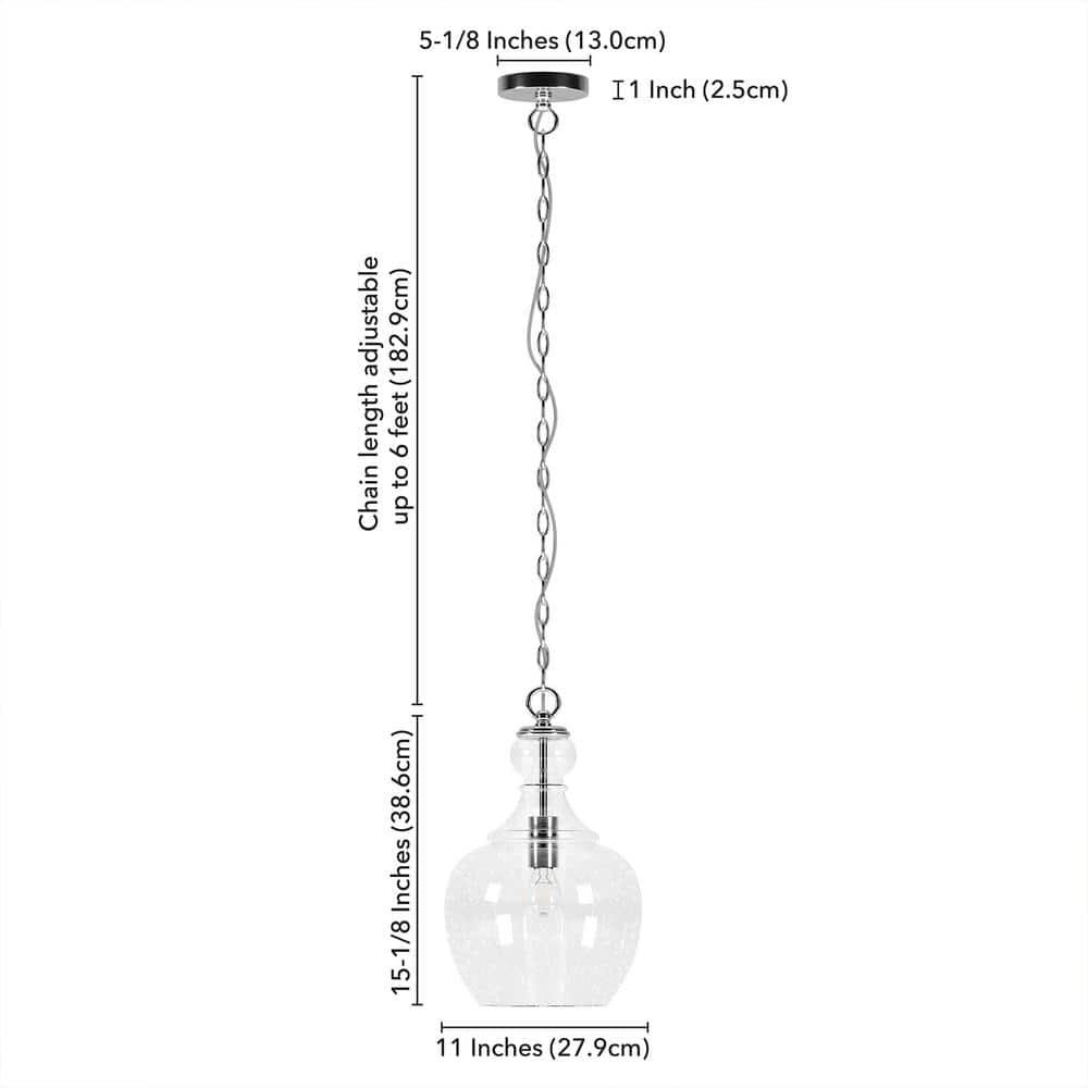 Evelyn&Zoe 11" Brushed Nickel Finish Metal/Glass Pendant