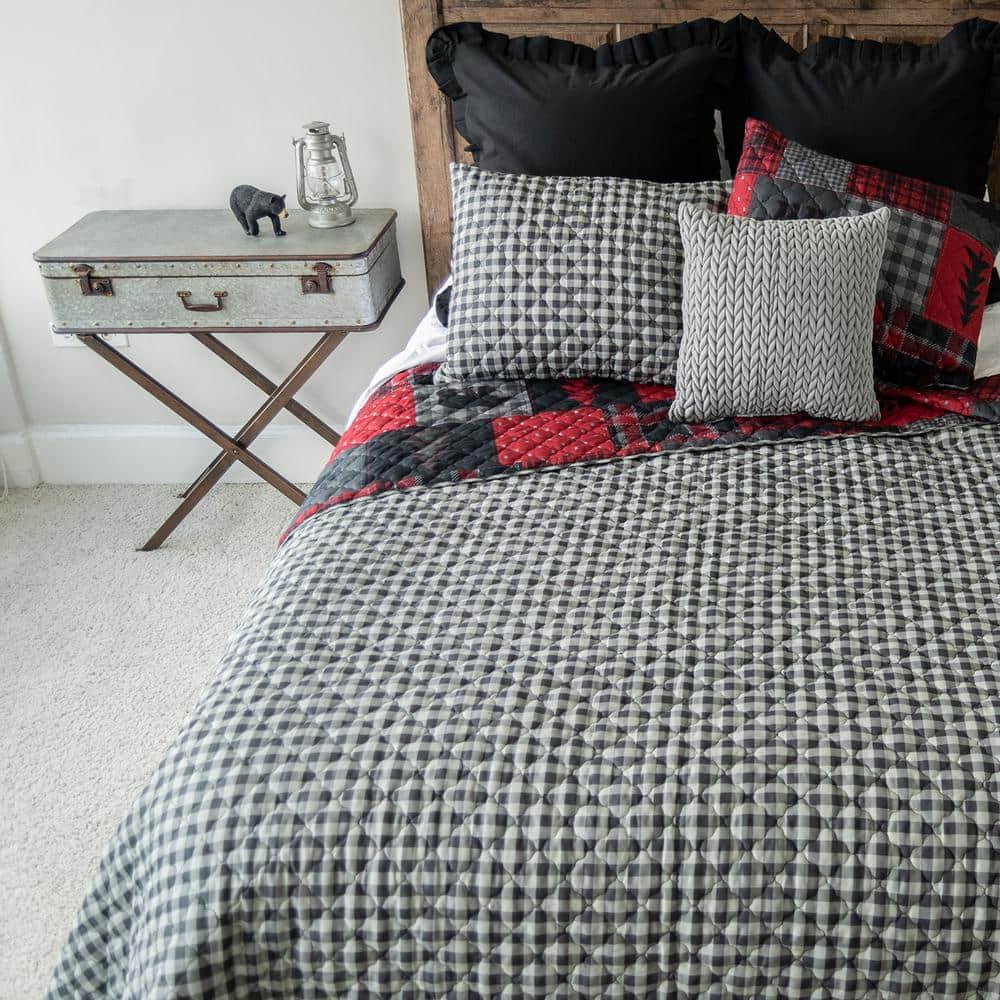 Red and Gray Reversible Twin Microfiber Quilt Set