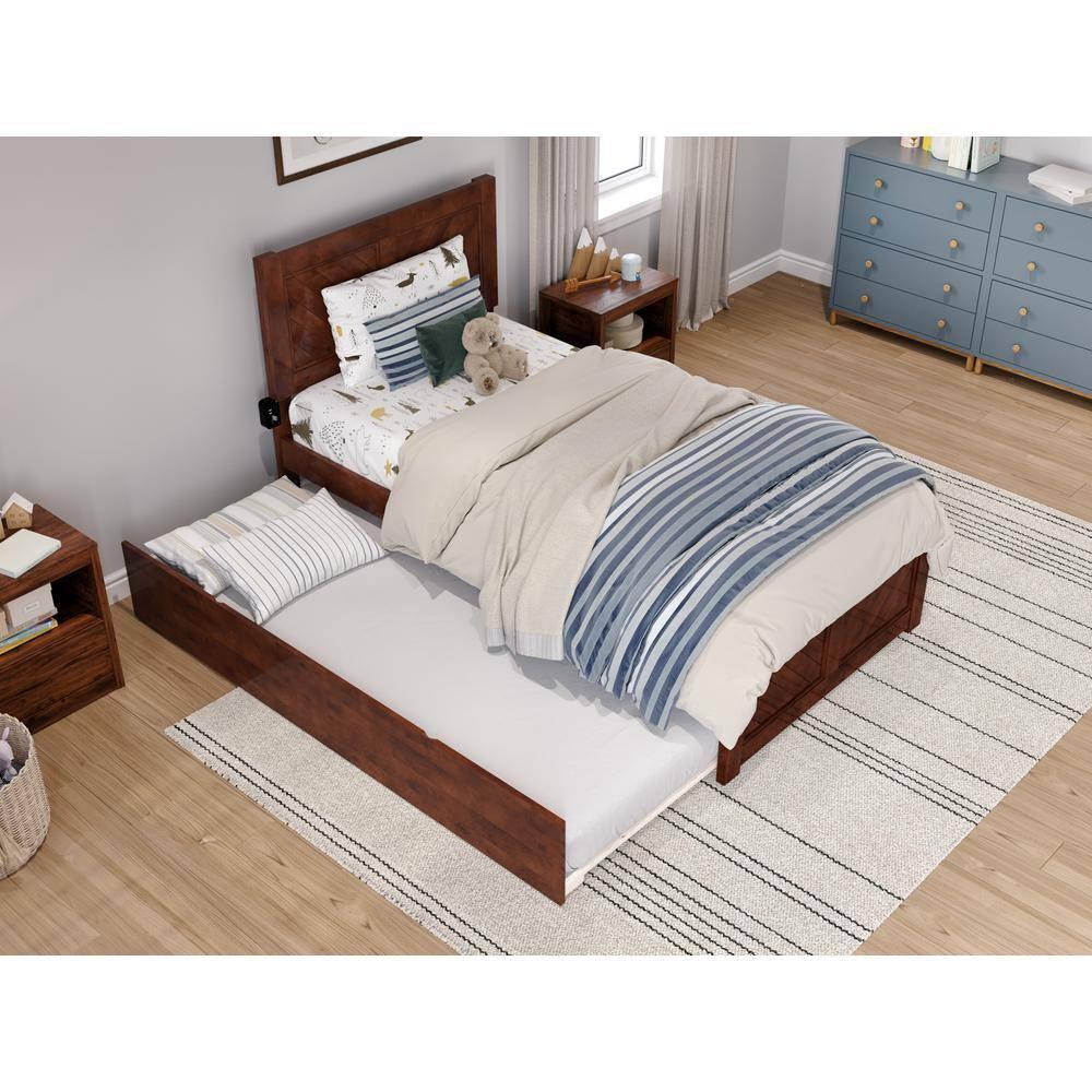 AFI Canyon Walnut Solid Wood Platform Bed with Matching Footboard & Twin Trundle, Twin