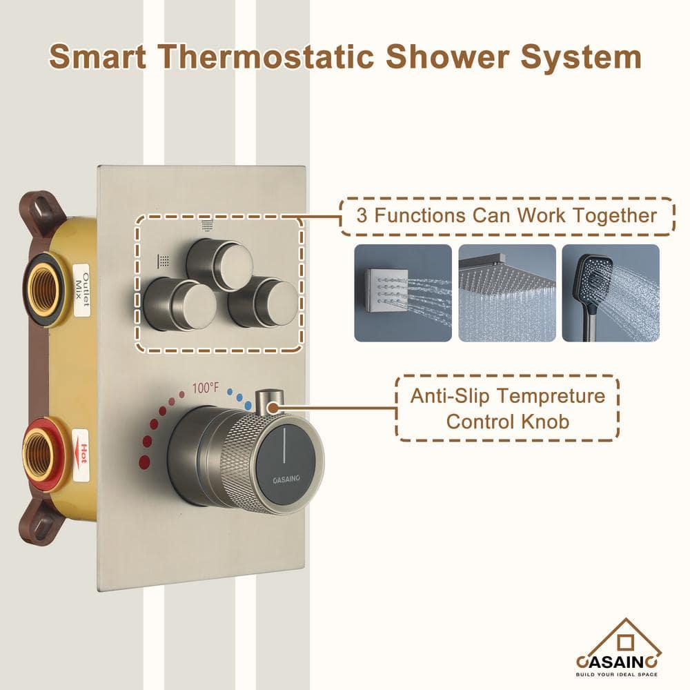 CASAINC 6-Spray 12 in. Thermostatic Dual Shower Heads with 6-Jets