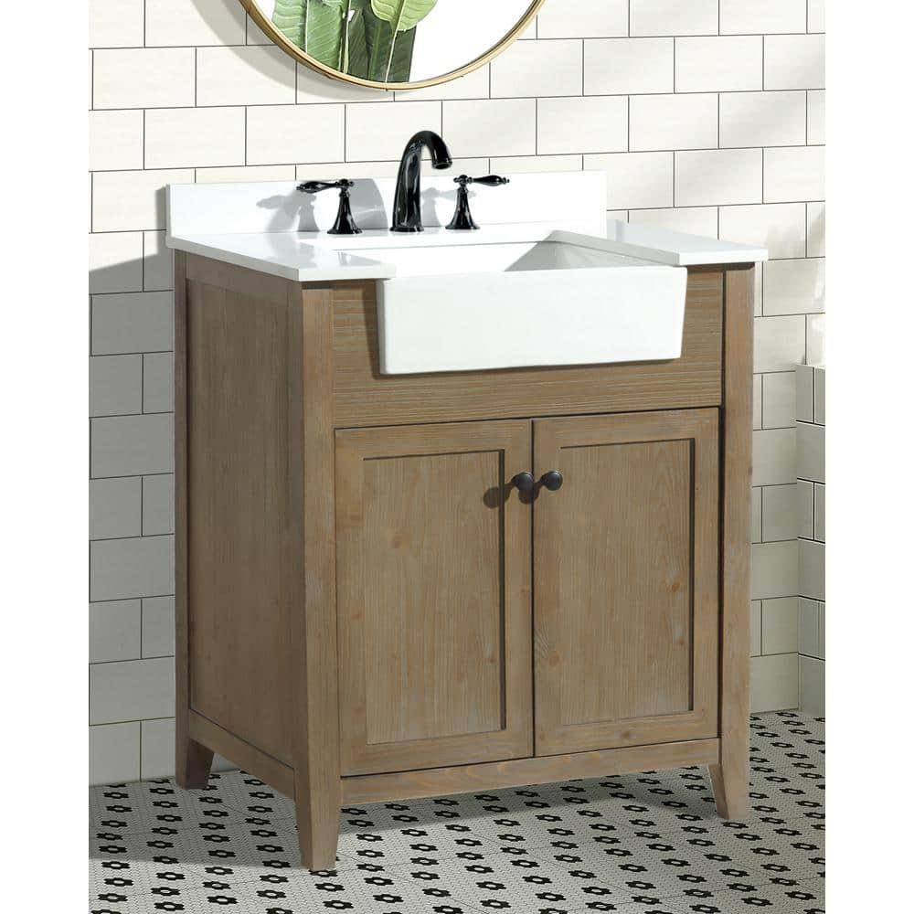 Sally 30" Bathroom Vanity Weathered Fir Finish - White Engineered Countertop