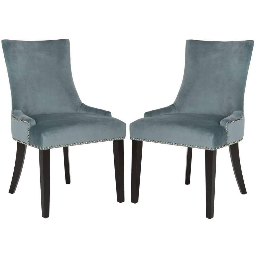 Lester 19"H Dining Chair (Set of 2) with Silver Nail Heads - Blue - Safavieh