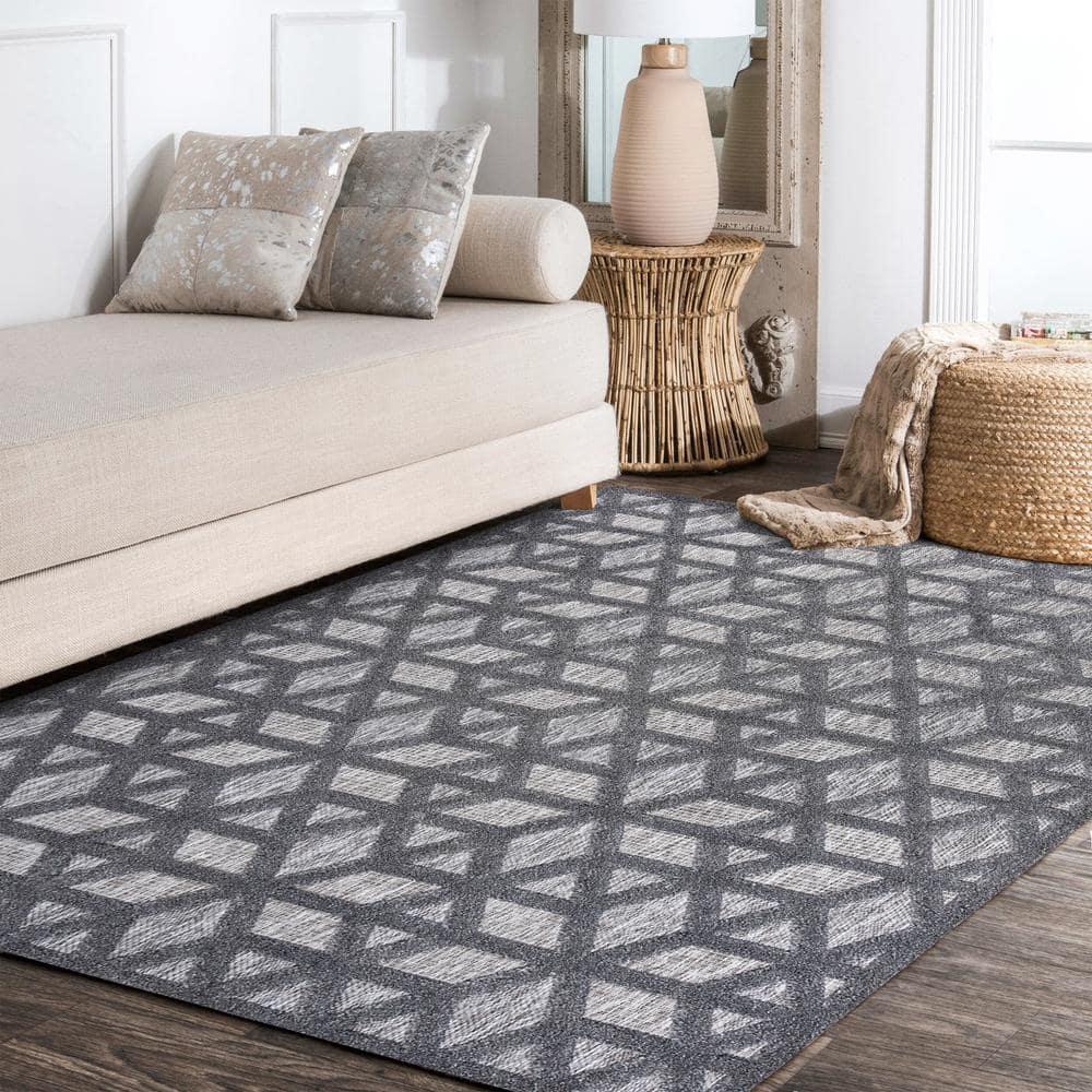 5 X 8 Talaia Neutral Geometric Indoor/Outdoor Area Rug, Dark Gray - JONATHAN Y