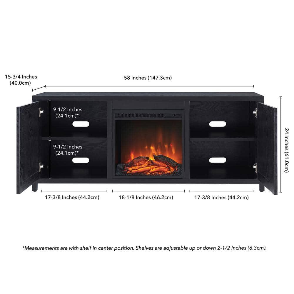 Evelyn&Zoe Granger Rectangular TV Stand with Log Fireplace for TV's up to 65", Black