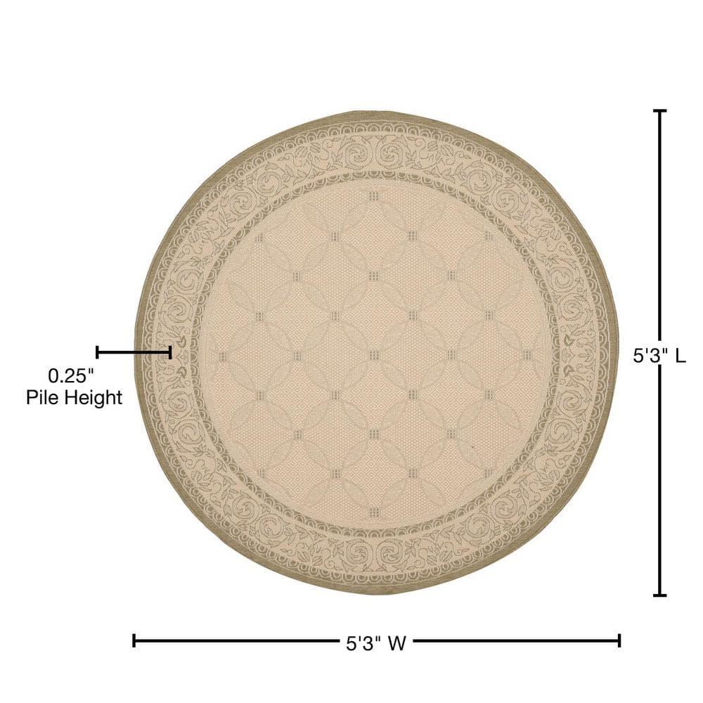 Courtyard CY1502 Power Loomed Indoor and Outdoor Area Rug - Natural/Olive - 5'3" Round - Safavieh