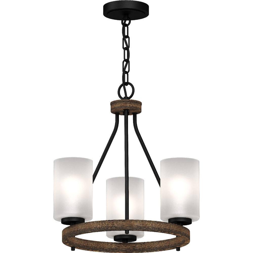 Black Walnut 17" Mini Chandelier with Frosted Glass Shades