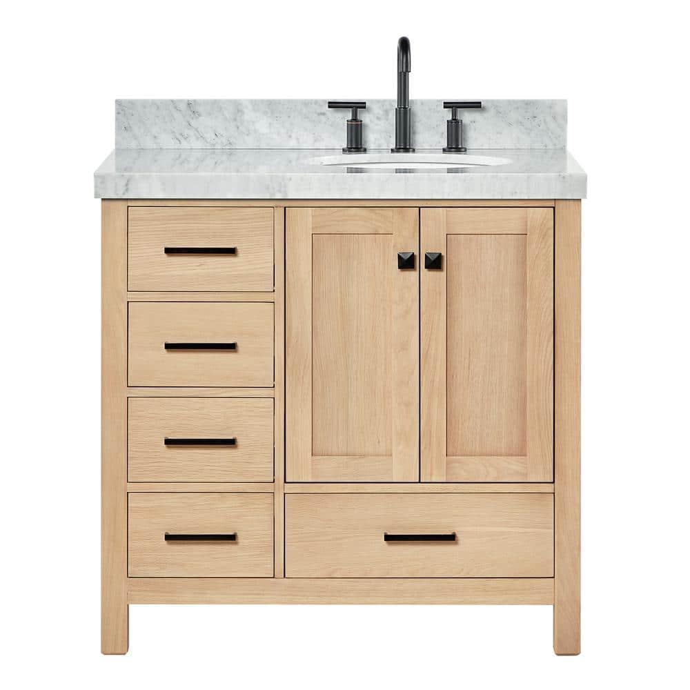 Ariel Cambridge 36 In. Right Offset Vanity With 2 In. Carrara Marble Countertop
