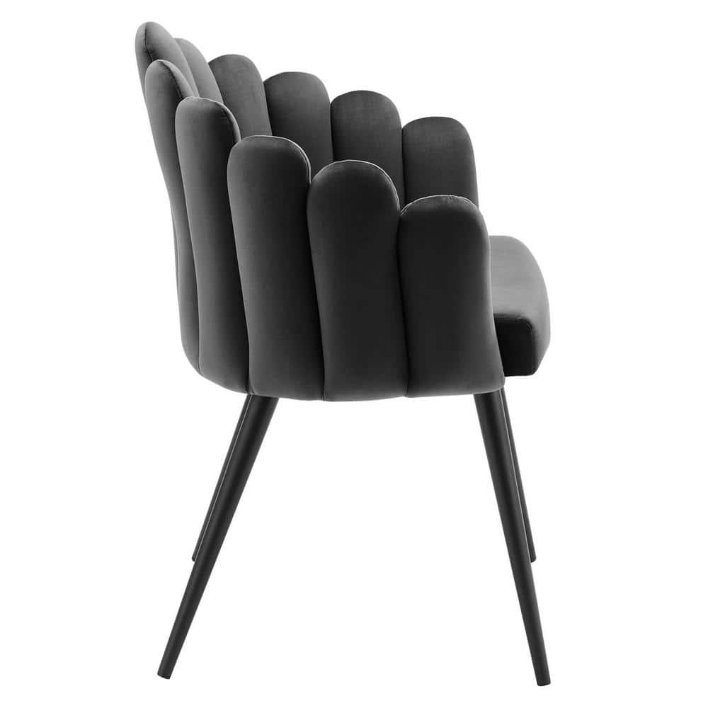 Modway Vanguard 19.5" Scalloped Back Velvet Dining Chair in Black/Charcoal