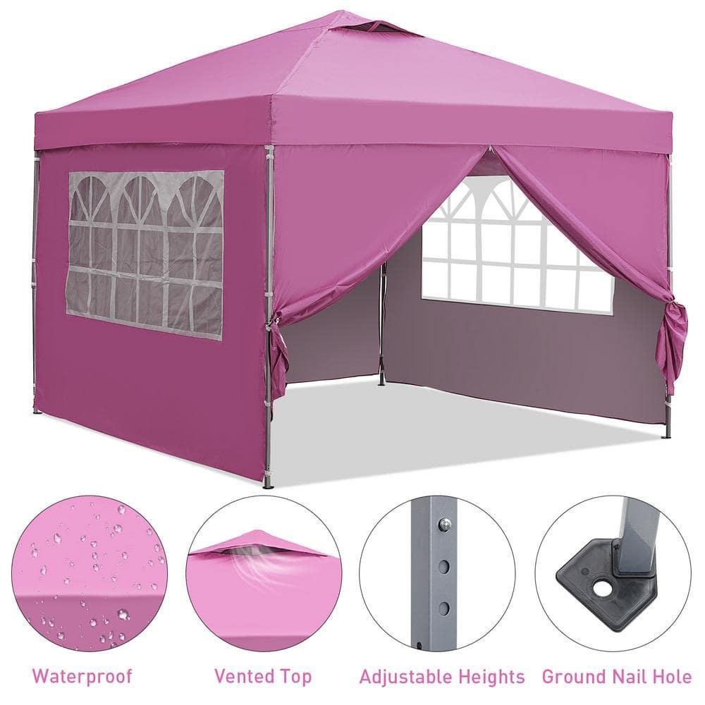 10 ft. x 10 ft. Pink Patio Canopy Tent Pop Up Gazebo with Sidewallls