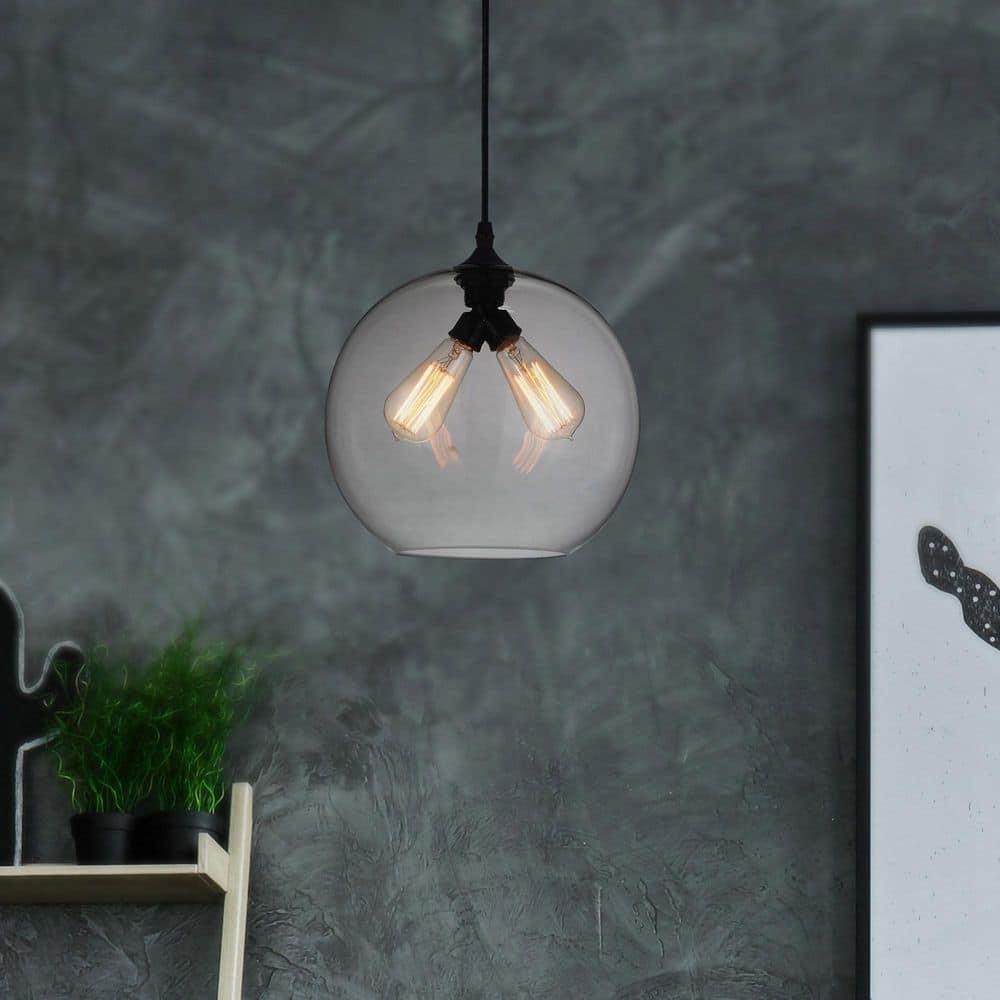 CWI Lighting 2 Light Contemporary Glass Mini Pendant in Black Smoke