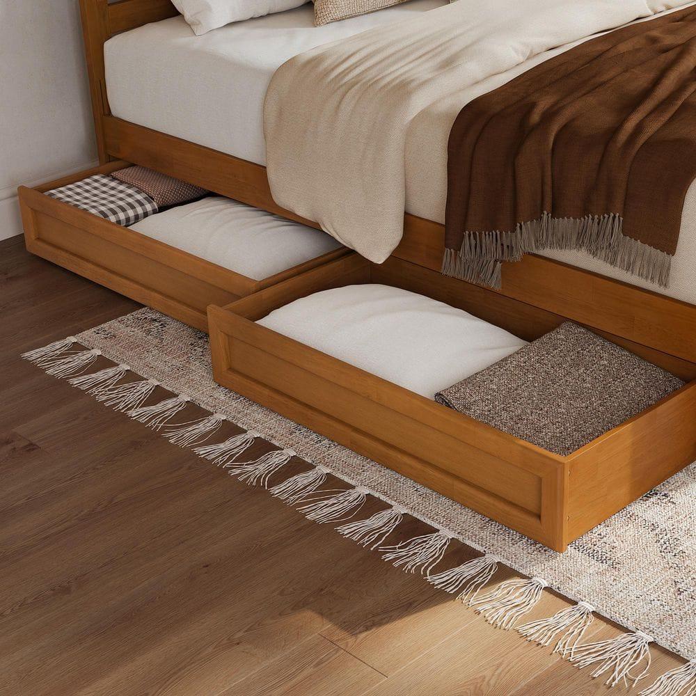 AFI, Andorra Queen Platform Bed with Panel Footboard and Storage Drawers, Light Toffee