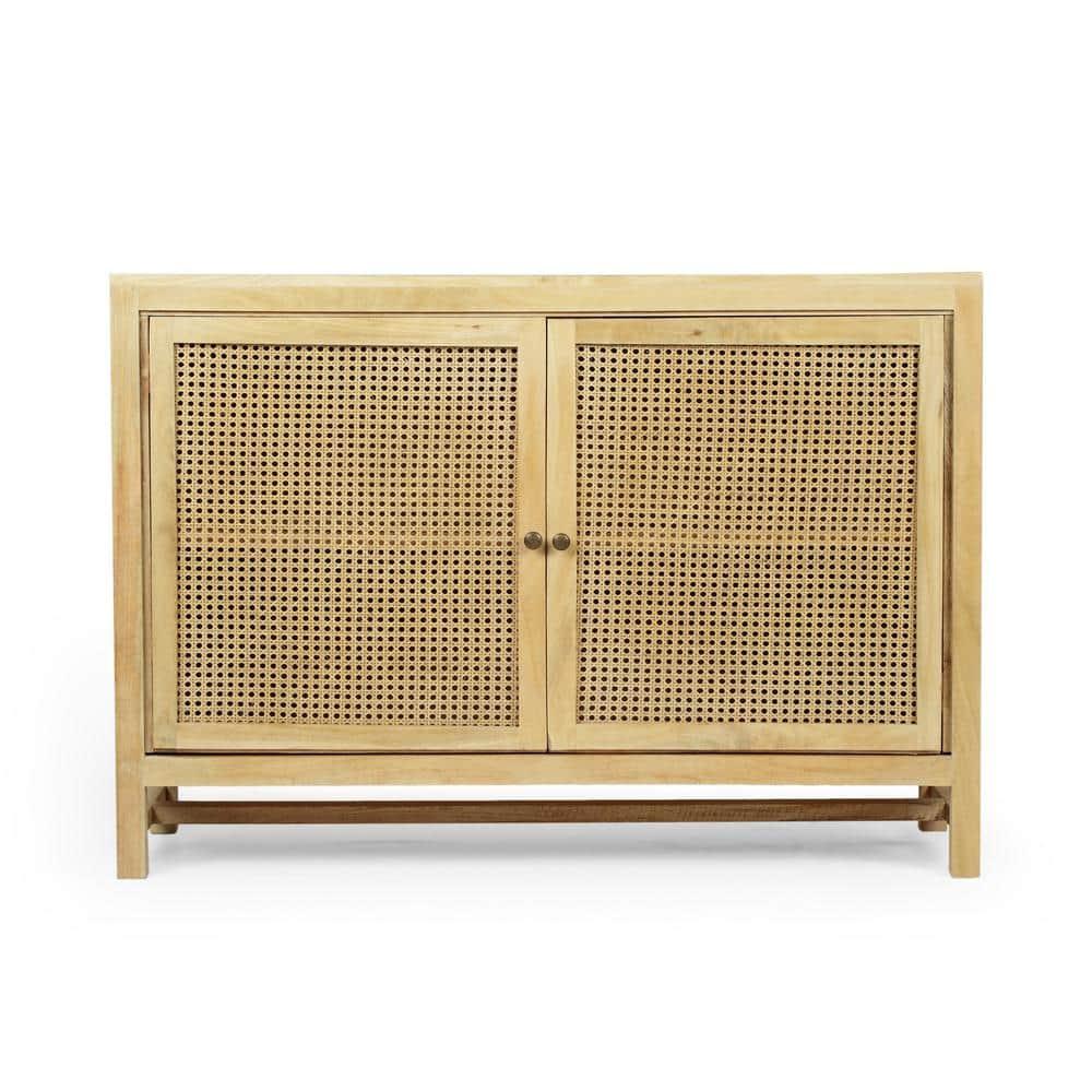 Noble House Heidi Boho Handcrafted 2 Door Mango Wood Cabinet with Wicker Caning, Natural