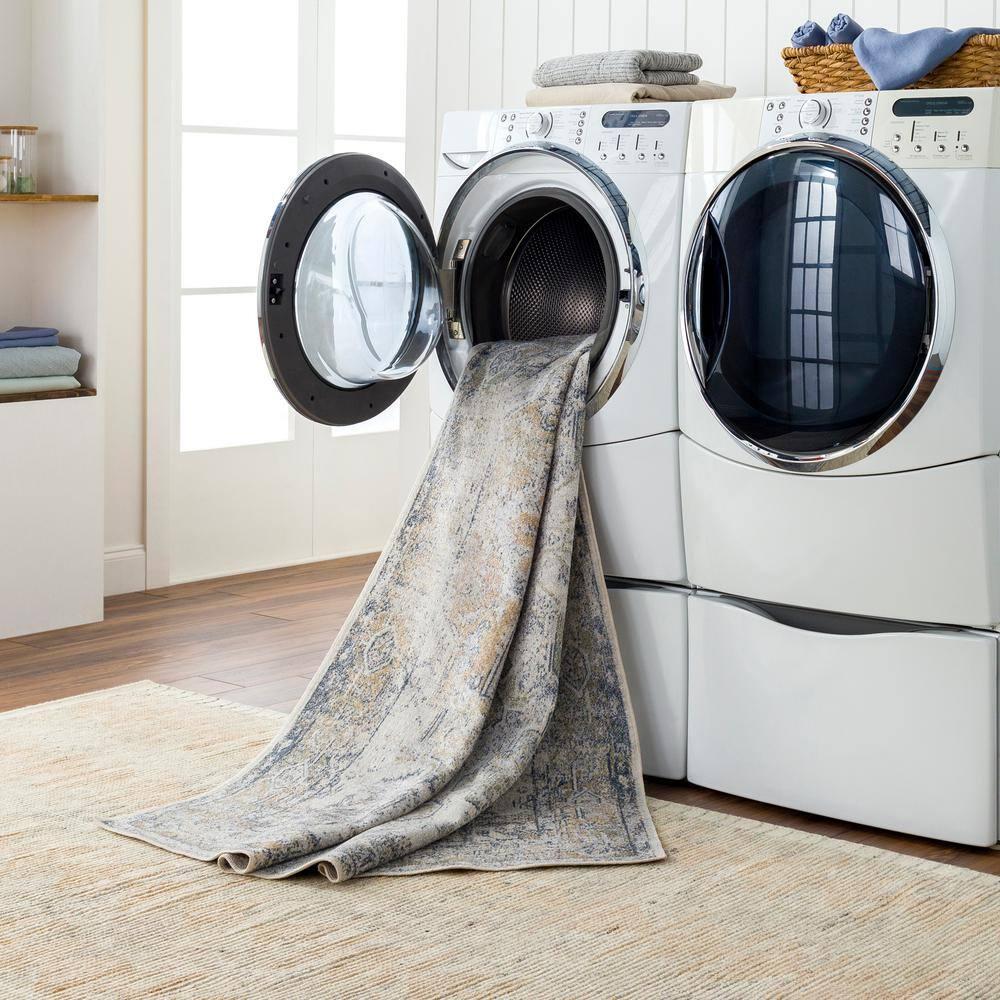 Medallion Design Performance Beige Machine Washable Area Rug