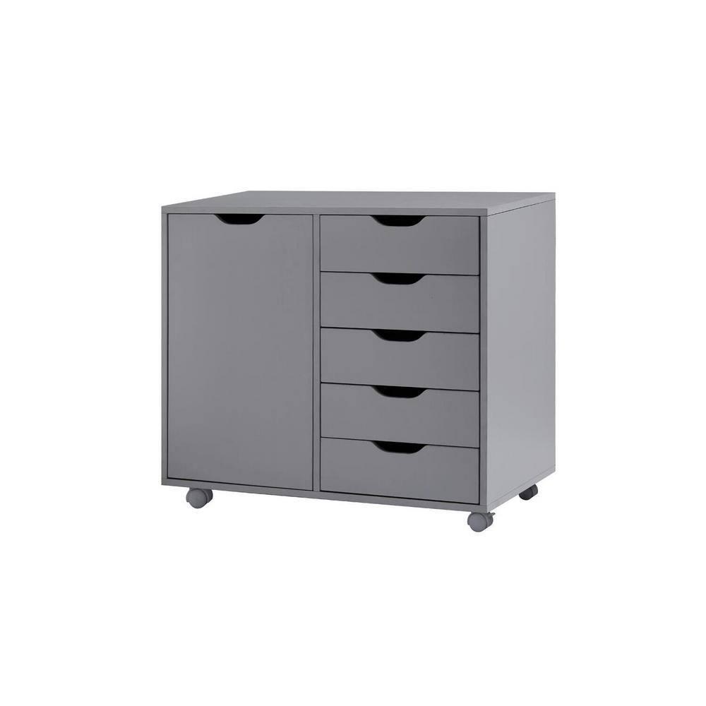 5 Drawer Dresser, Tall Dressers for Bedroom, Kids Dresser with Wheels, Storage Shelves with Drawers, Small Dresser for Closet, Makeup Dresser with 180 lbs Capacity - Grey