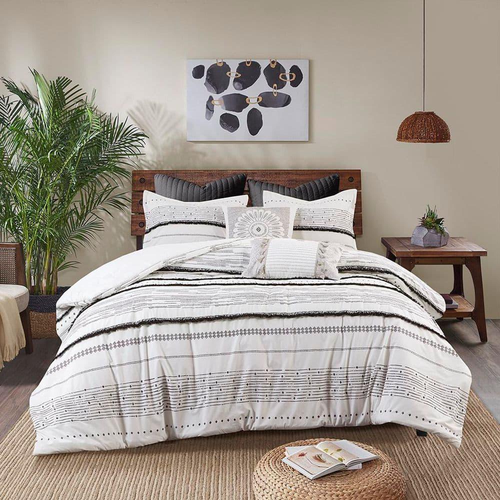 INK+IVY Nea Boho, Mid-Century 3 Piece Stripe Cotton Comforter Set With Tassels