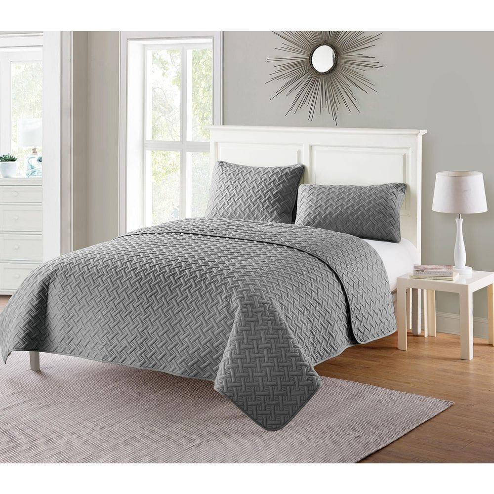 3pc Full/Queen Nina Embossed Quilt Set Gray - VCNY Home: Hypoallergenic Microfiber Coverlet with Shams