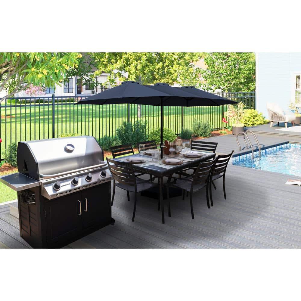 15 ft. x 9 ft. Market Double-Sided Patio Umbrella Extra-Large Waterproof Twin Umbrellas in Navy Blue