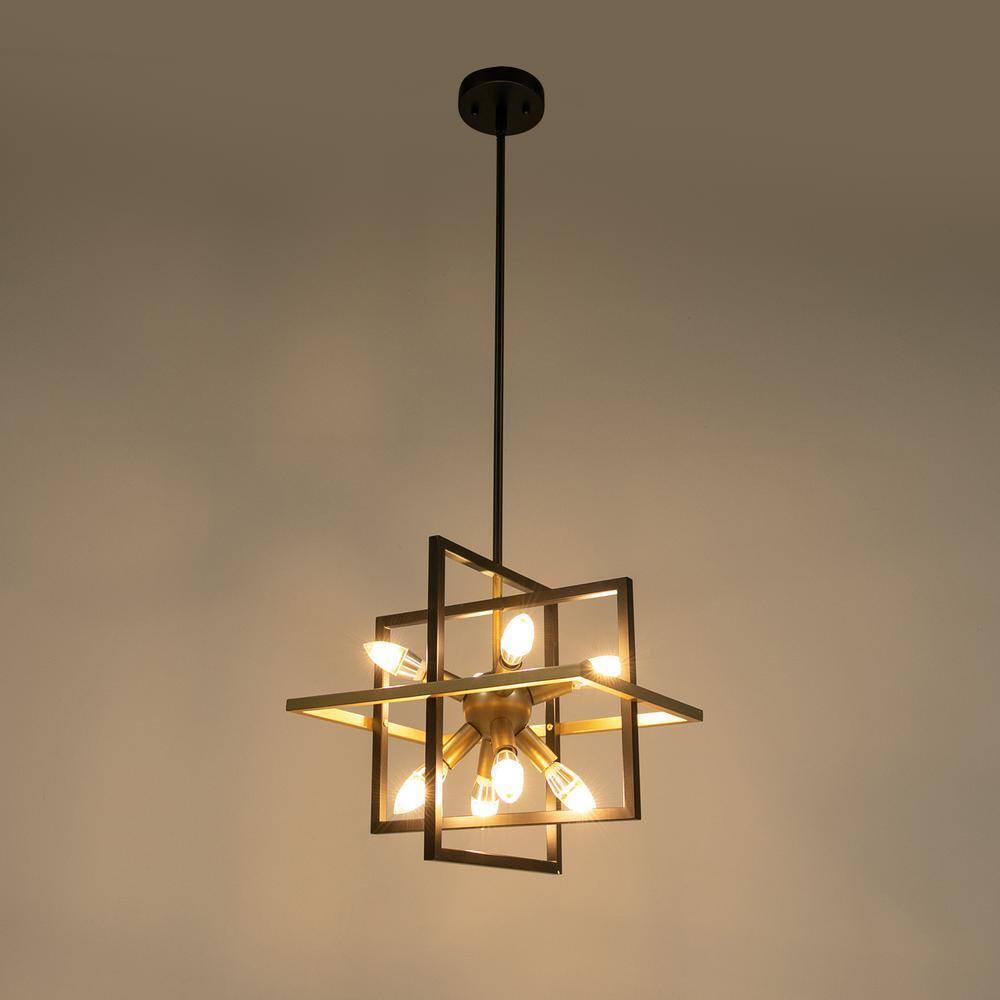 Modern Black and Gold Chandelier, 8-Light Geometric Pendant Light Fixture, Dining Light Fixtures Adjustable Chandelier for Dining Room Entryway Foyer Hallway Bedroom Living Room Kitchen Island