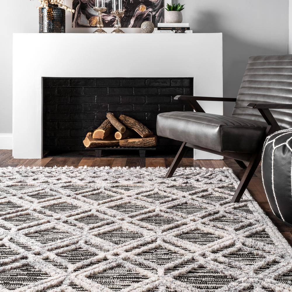 Nuloom 7x9 Ansley Moroccan Tassel Indoor Area Rug, Grey, High-Low Textured Bohemian Design, Plush High Pile, Stain Resistant, Bedroom, Living Room