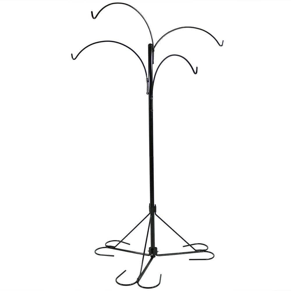Sunnydaze 4-Arm Garden Hanging Basket Flower Plant Stand with Adjustable Arms - 84" - Black