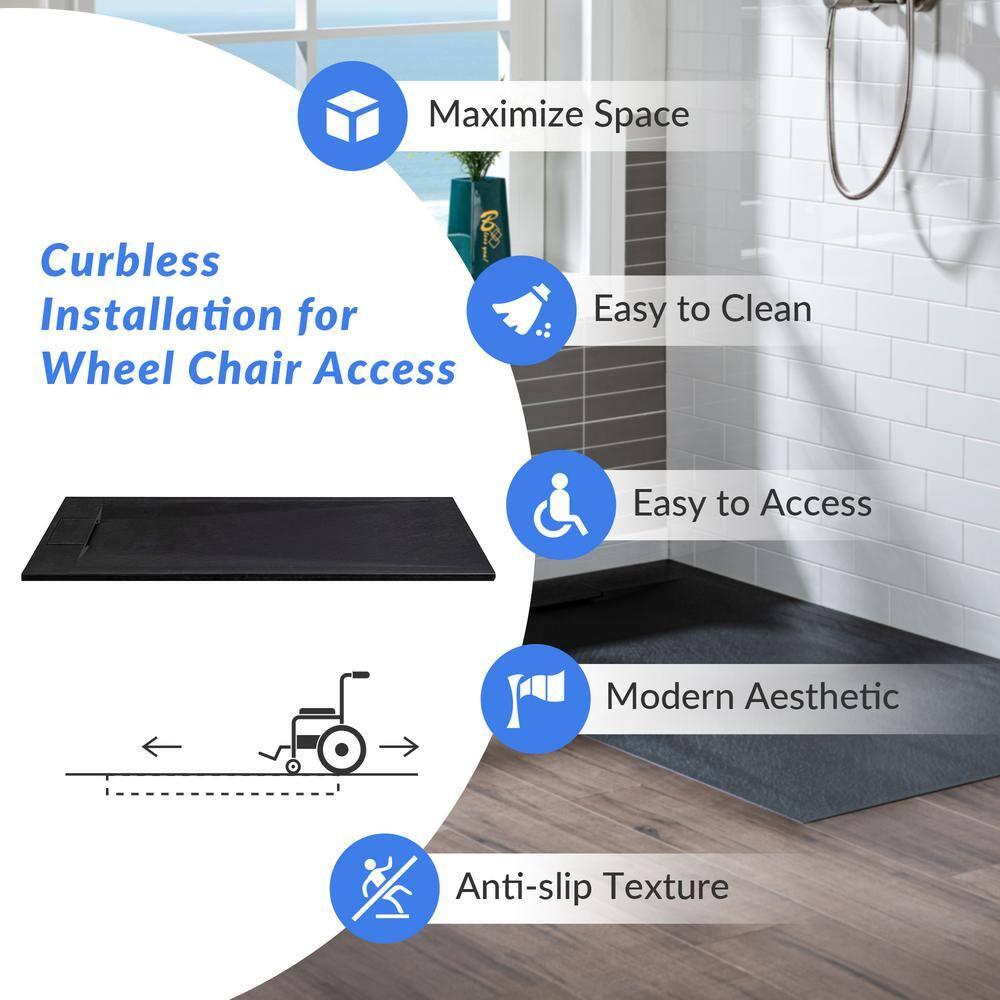 47.25" W x 35.4" D Solid Surface Rectangular Shower Base, Non-Slip, Low-Profile, Curbless, Wheelchair Accessible