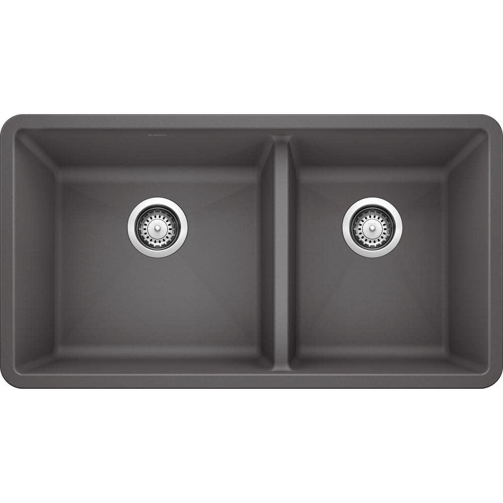 Precis SILGRANIT 33" L X 18" W Double Bowl Undermount Kitchen Sink