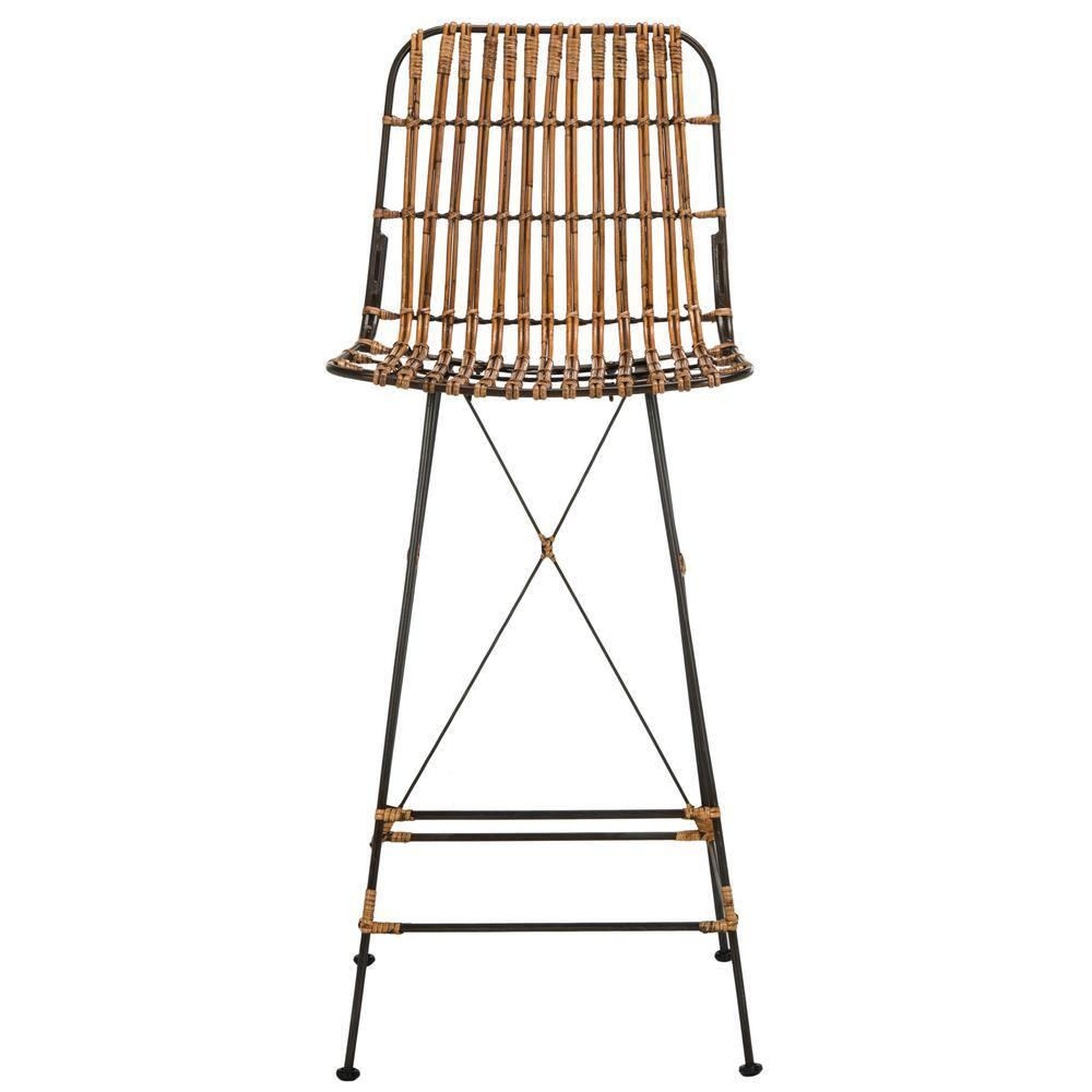 Minerva Wicker Bar Stool (Set of 2) - Natural/Black - Safavieh