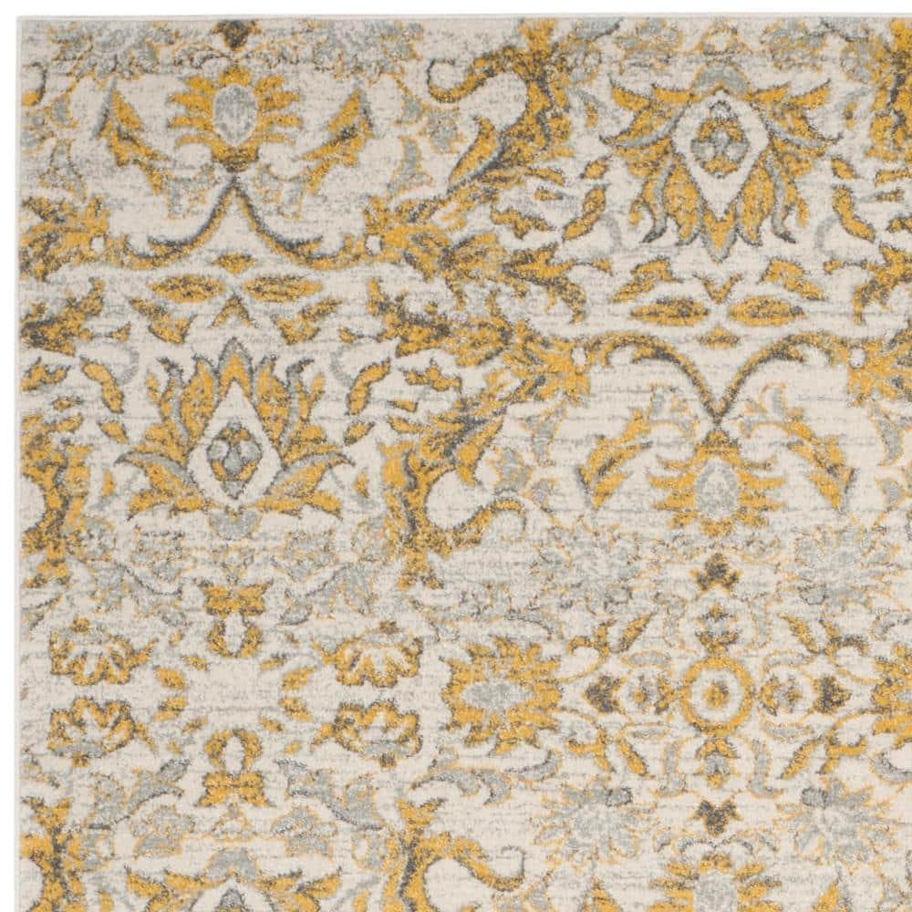 Adie Damask Ivory/Gold Area Rug