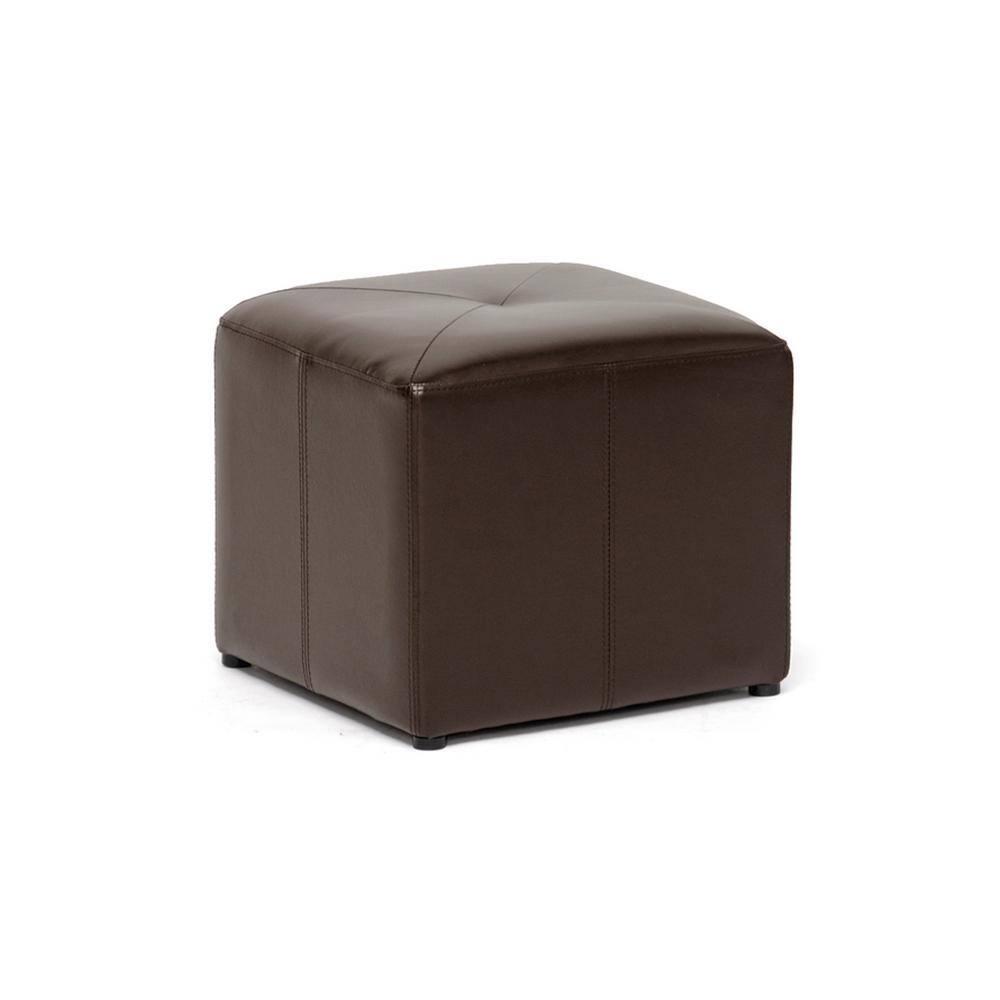 Aric Bonded Leather Ottoman - Baxton Studio: Dark Brown Footrest, Seating Bench, No Assembly Required