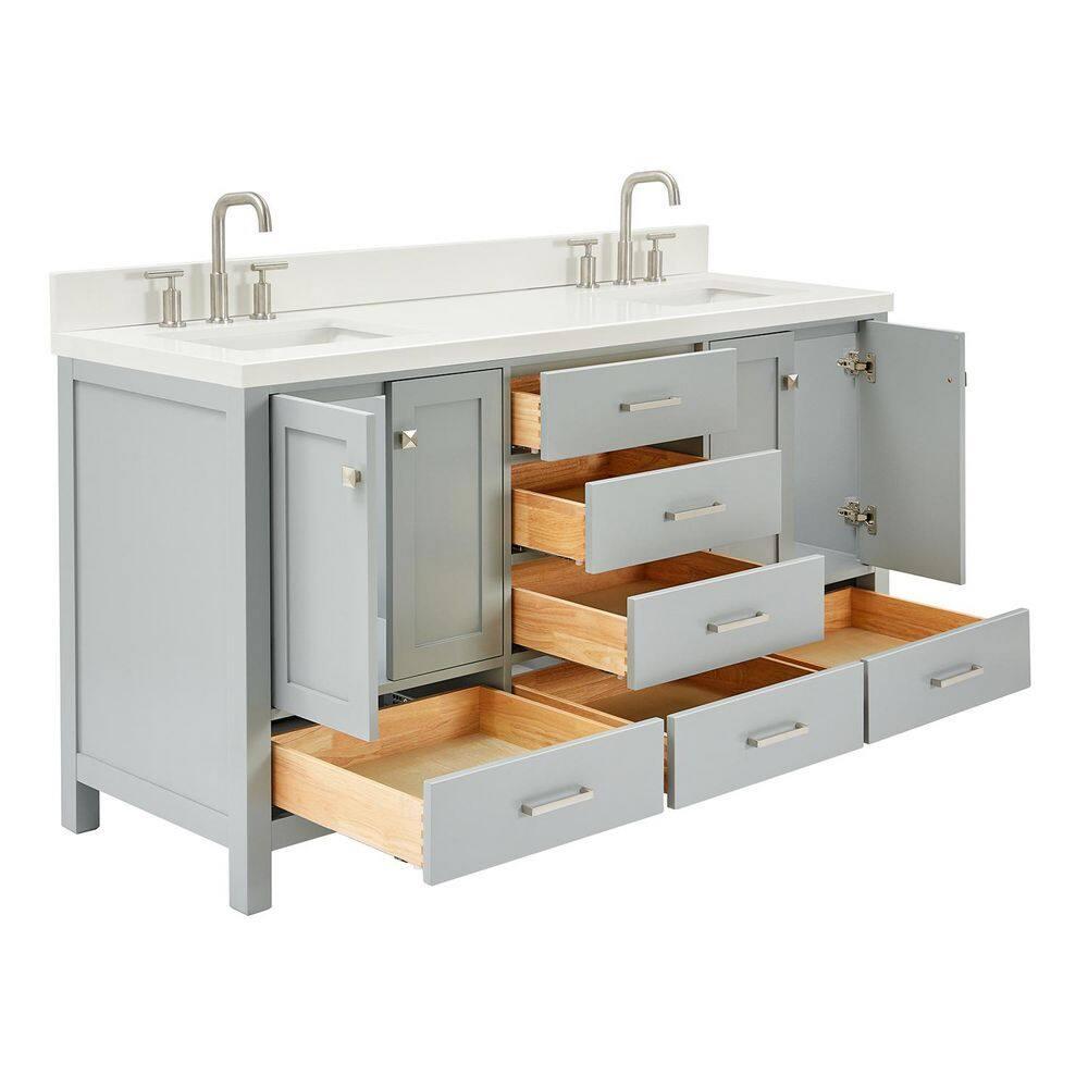 Ariel A067dwqrvo Cambridge 67" Free Standing Double Rectangular Basin Vanity Set - Grey
