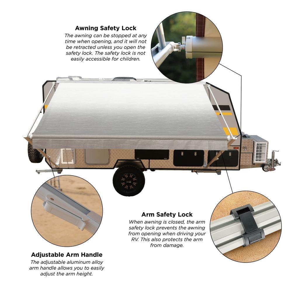 ALEKO Retractable RV Awning 16 X 8 ft Camping Waterproof Vinyl Canopy Gray
