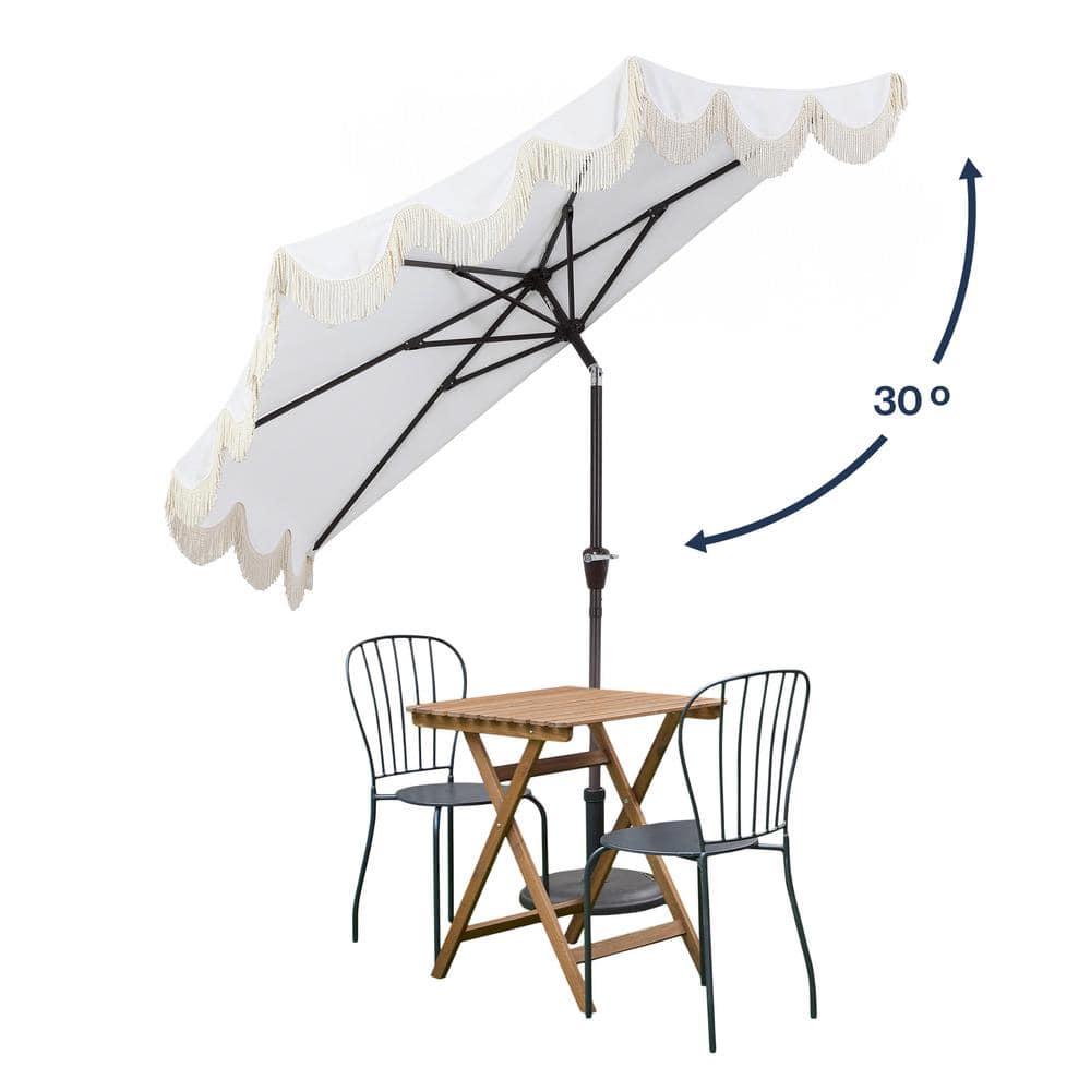 Arlmont & Co. Tasheba 9 ft. Classic Scalloped Fringe Half Market Patio Umbrella with Crank, and UV Protection
