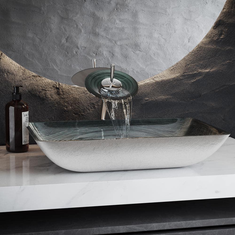 Cascade Rectangular Glass Vessel Sink with Faucet