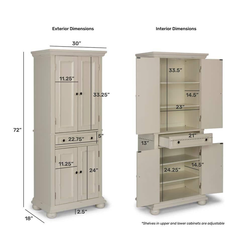 Home Styles Dover Kitchen Pantry White : Hardwood Construction, 4-Door Design, Adjustable Shelves, 1 Drawer