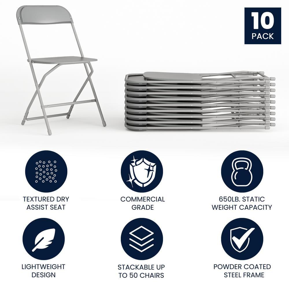 GARTOOO 10 Pack Plastic Folding Chair, Stackable Steel Frame Chairs,Portable Commercial Chair for Home, Office, Wedding, 550lbs Weight Capacity