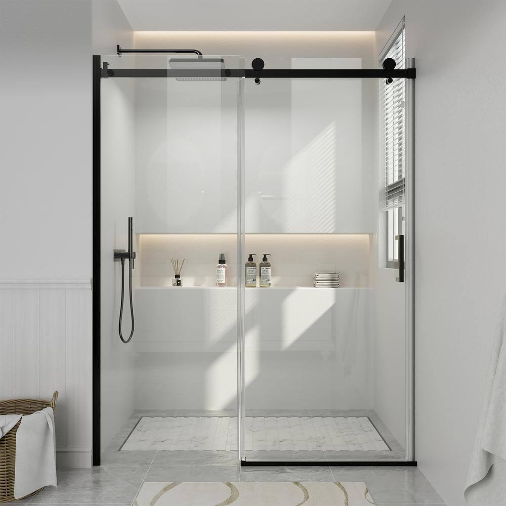 60" W x 76" H Framed Shower Door Single Sliding 10MM Tempered Glass 304 Stainless Steel Accessories