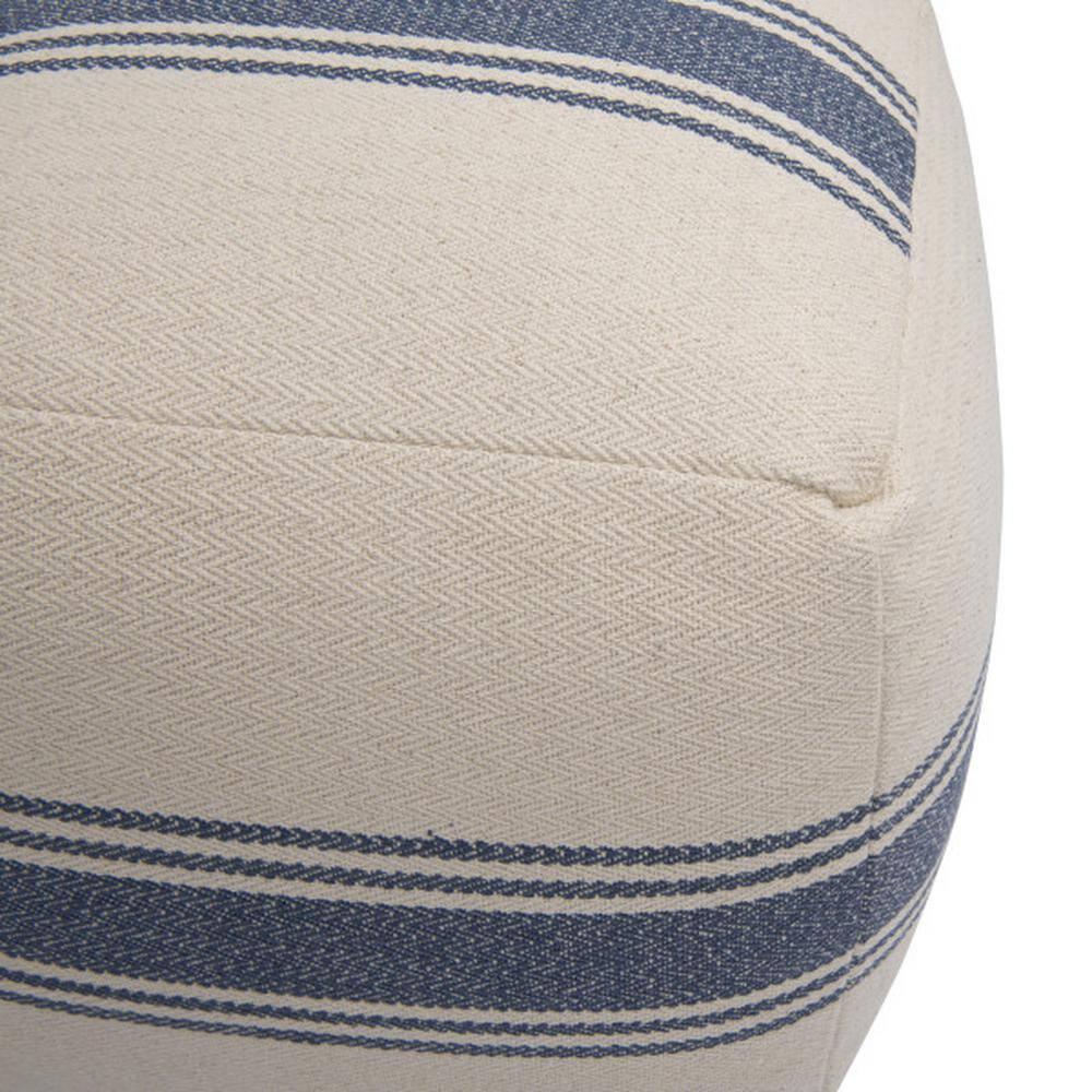 Creative Co-Op Striped Square Canvas Pouf, Blue