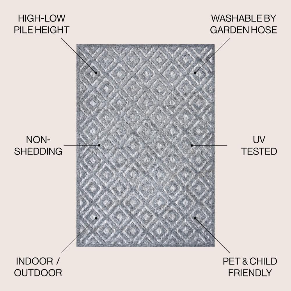 3'x5' Portmany Neutral Diamond Trellis Indoor/Outdoor Area Rug, Dark Gray - JONATHAN Y