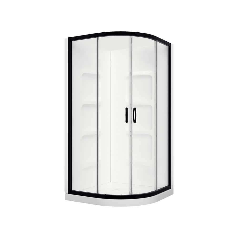 A&E Bath and Shower Mona 38 Black 38.5'' W 74'' H Framed Round Reversible Shower Enclosure