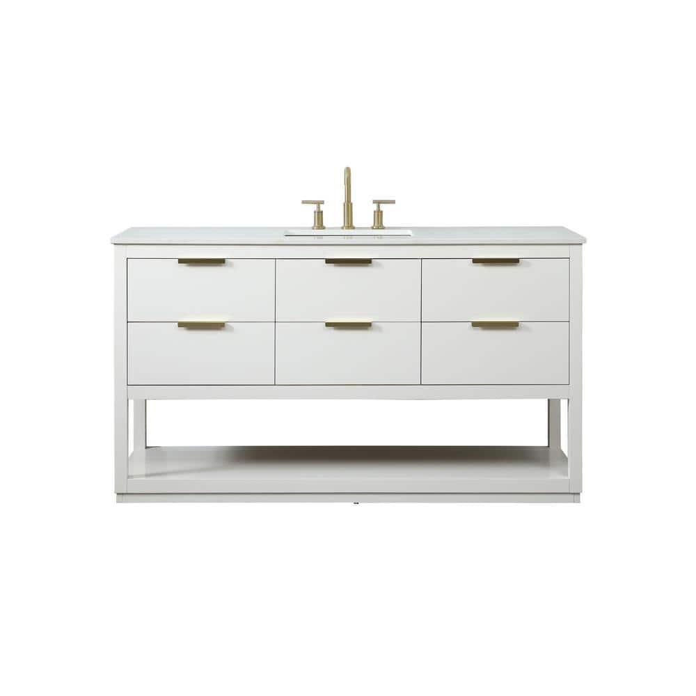 Elegant Decor Larkin 60" Solid Wood MDF Single Bathroom Vanity in White Finish