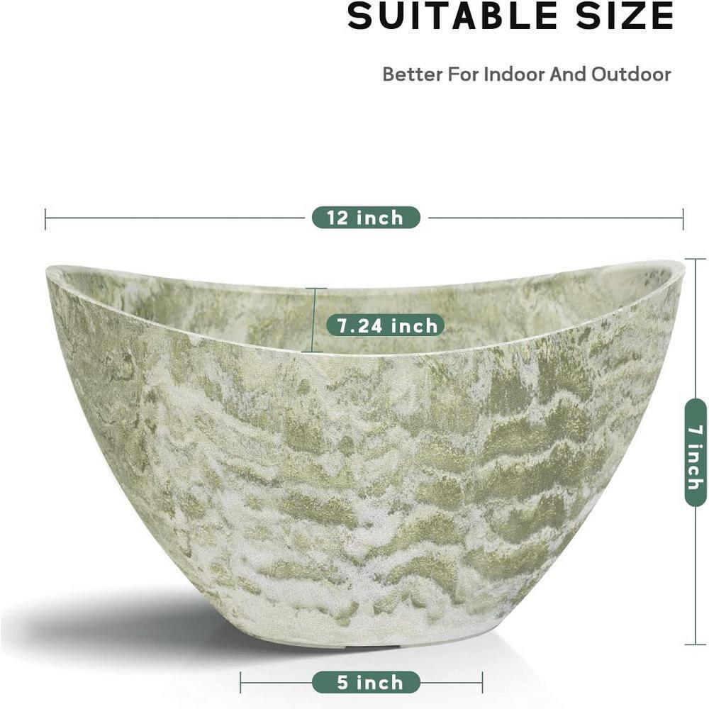 Green Oval Lightweight Plastic Indoor/Outdoor Planter Set with Drainage Holes