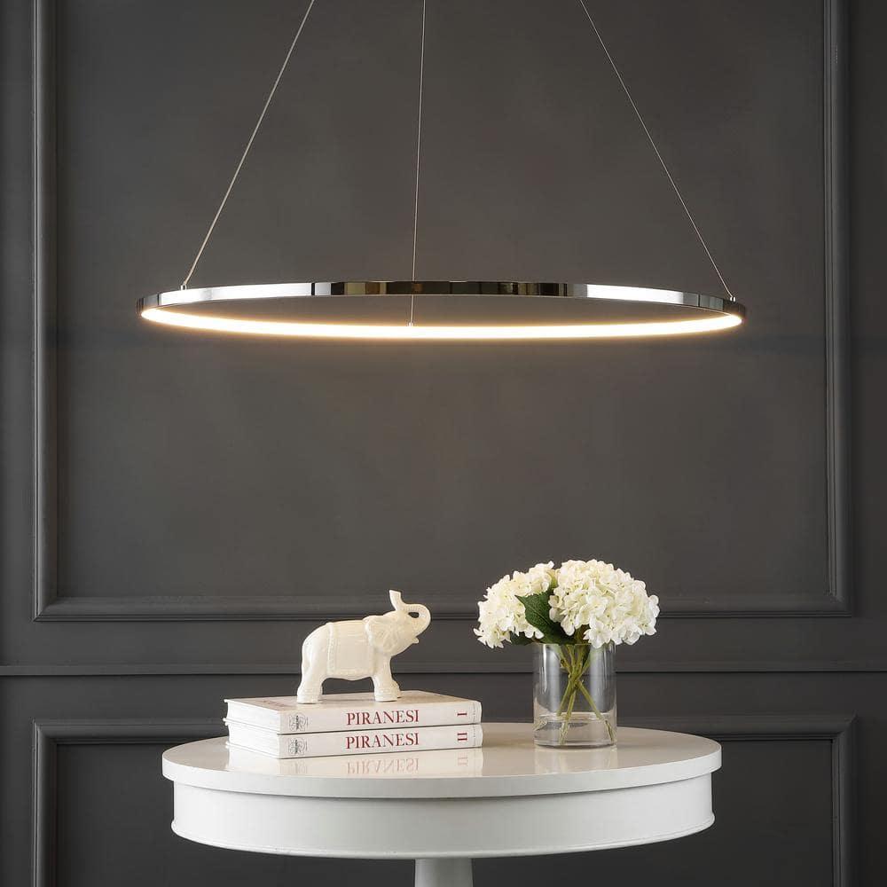 Circulo 34.88" Modern Bohemian Iron Integrated LED Pendant, Chrome