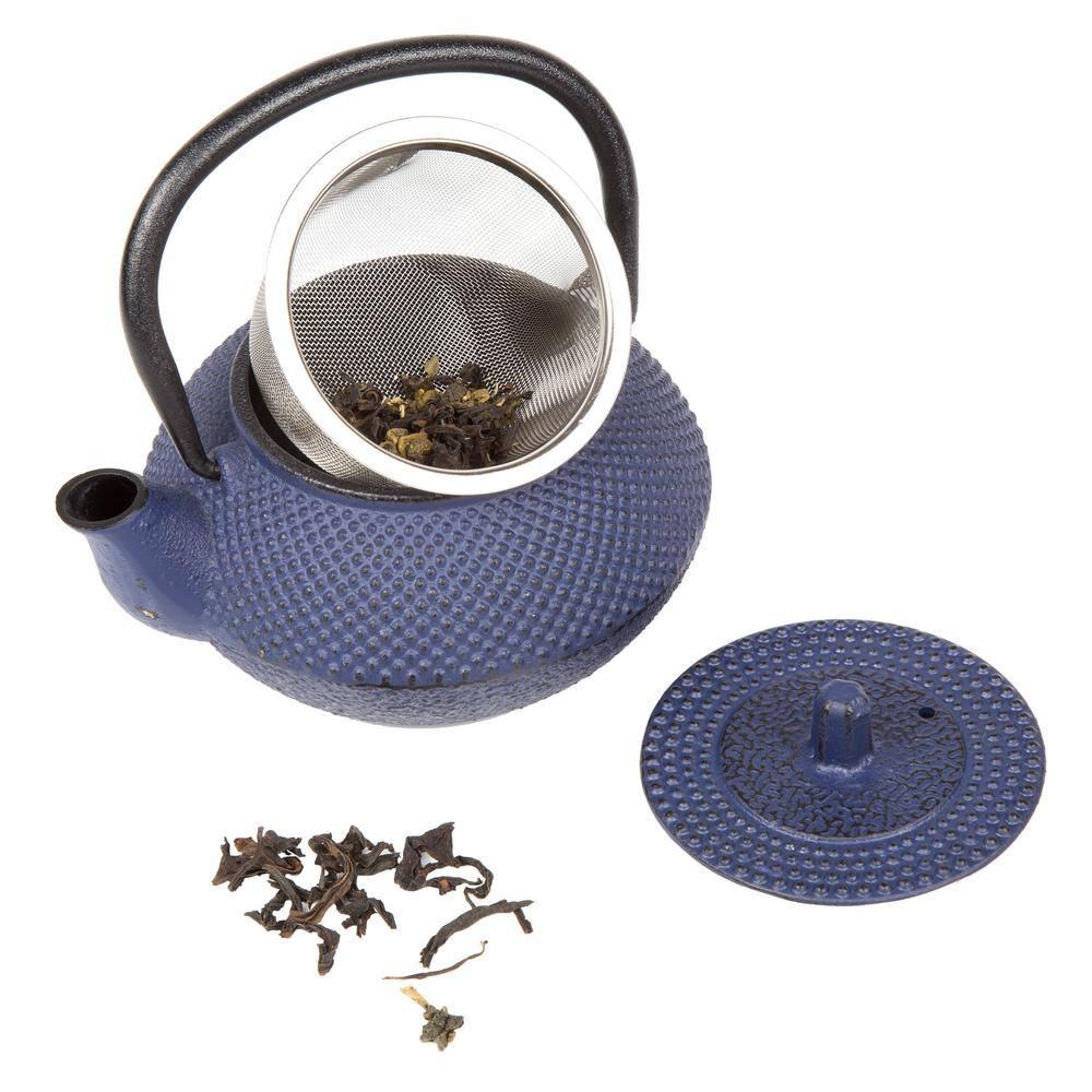 Creative Home Kyusu 10 Oz Blue Cast Iron Teapot with Removable Infuser