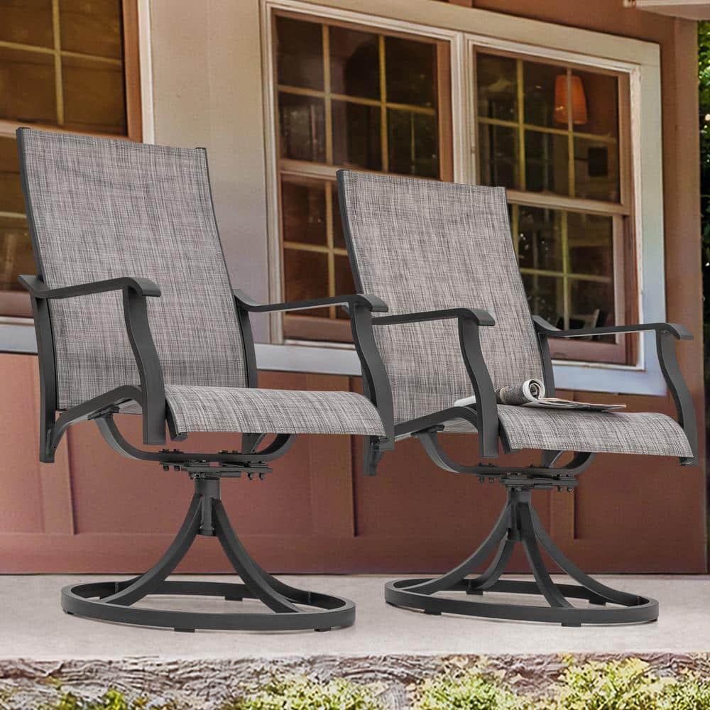 Nuu Garden Swivel Patio Chair Set of 2, All-Weather Textilene Outdoor Dining Chairs with High Back, Outdoor Dining Chair Set, Grayish Brown