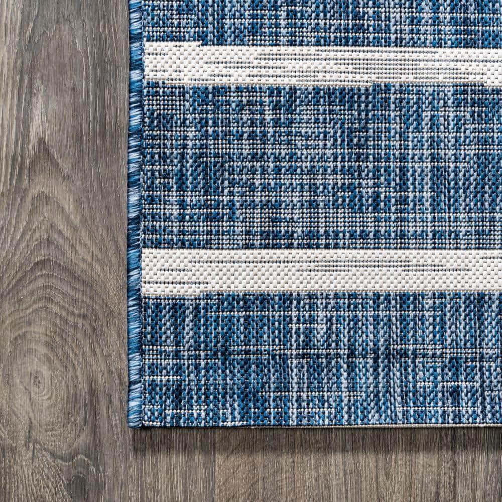 8'x10' Colonia Berber Stripe Indoor/Outdoor Area Rug, Blue/Ivory - JONATHAN Y