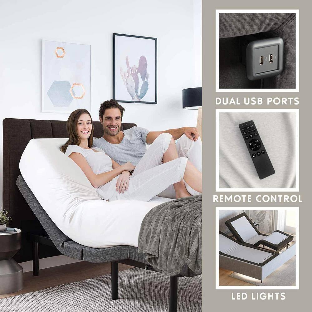 Clara Clark Clara Clark Massaging Zero Gravity, Zero Clearance Adjustable Bed with Wireless Remote, USB Ports & LED Lights